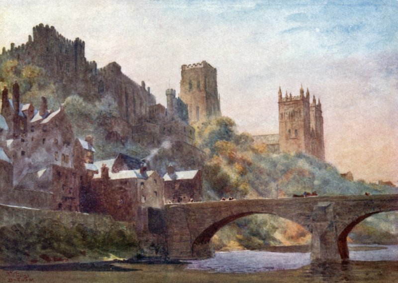 Durham, Framwellgate Bridge (farve litho) af William Wiehe Collins