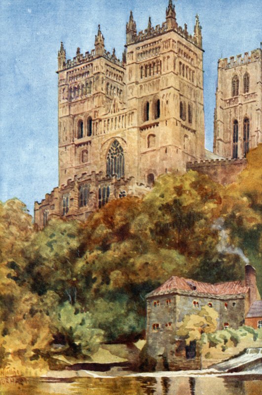 Durham, de vestlige tårne (farve litho) af William Wiehe Collins