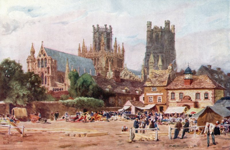 Ely, markedspladsen (farve litho) af William Wiehe Collins