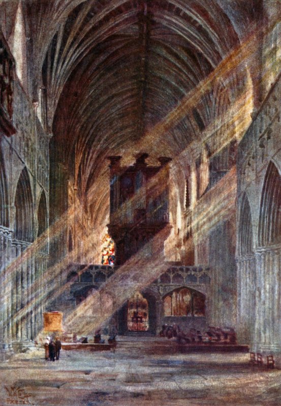 Exeter, indre af skibet (farve litho) af William Wiehe Collins