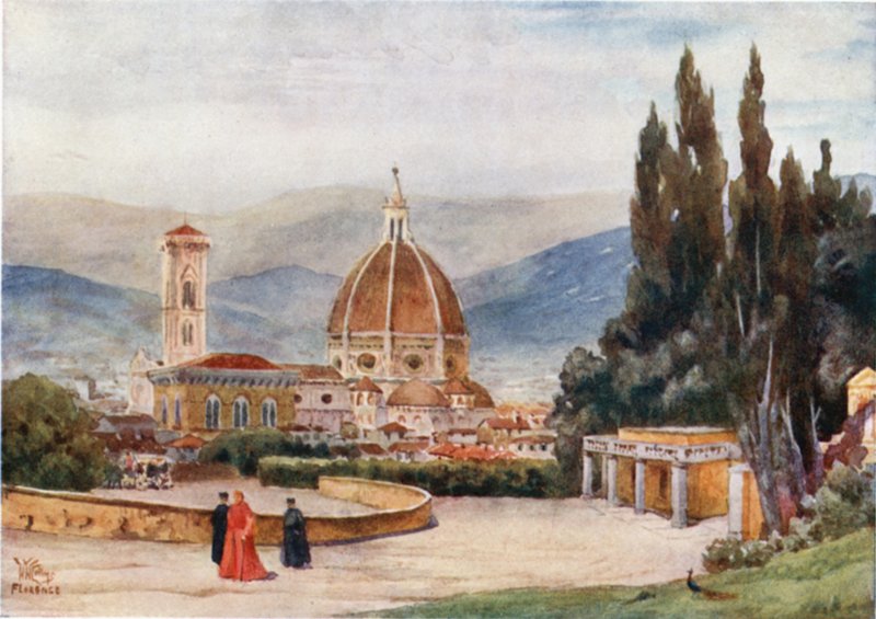Firenze. Duomoen fra Boboli-haven (farve litho) af William Wiehe Collins