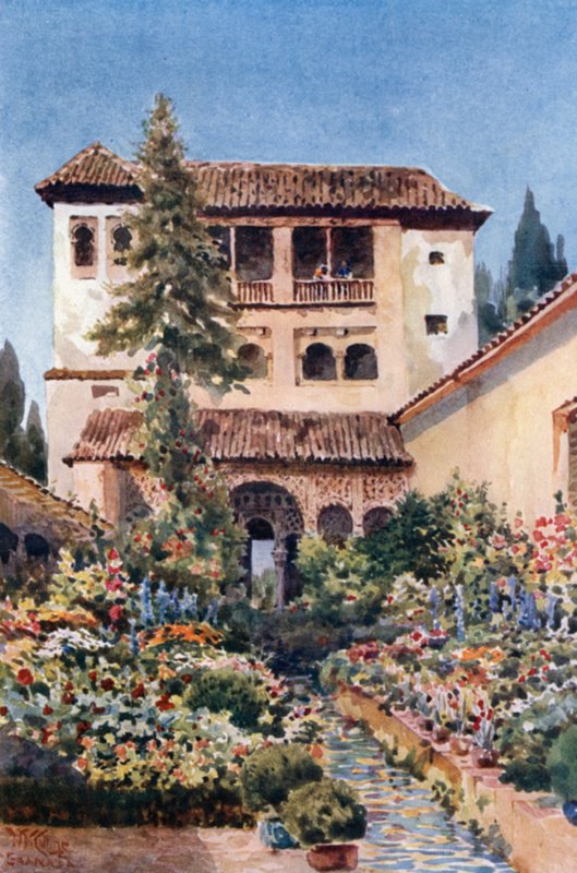 Granada, Generalife (farve litho) af William Wiehe Collins