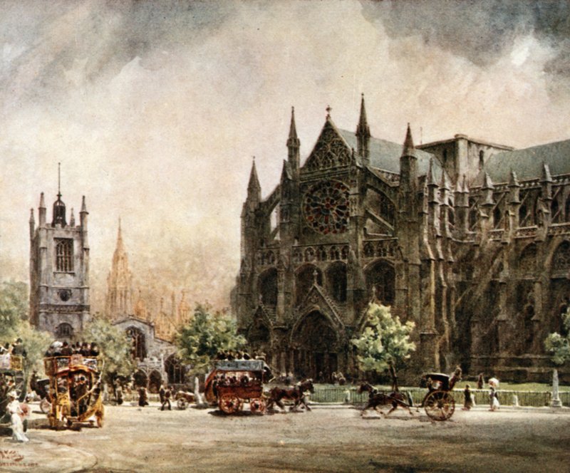 London, Westminster Abbey. Det nordlige tværskib (farve litho) af William Wiehe Collins