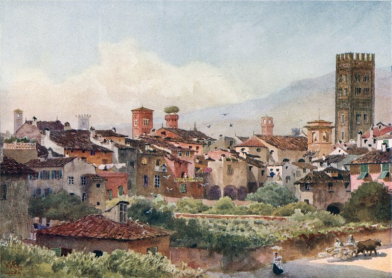 Lucca. Fra bymurene (farve litho) af William Wiehe Collins