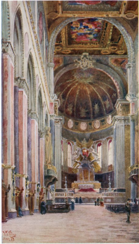 Napoli. Interiør af katedralen (farve litho) af William Wiehe Collins