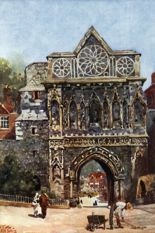 Norwich, Aethelbert Gate (farve litho) af William Wiehe Collins