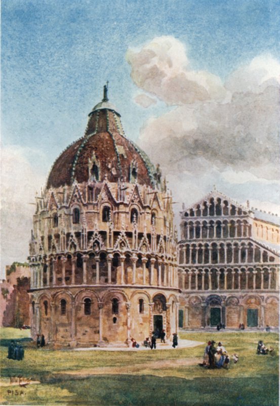 Pisa. Dåbskapellet (farve litho) af William Wiehe Collins
