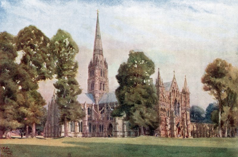Salisbury, katedralen (farve litho) af William Wiehe Collins