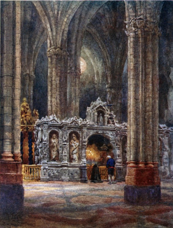 Saragossa, i den gamle katedral (farve litho) af William Wiehe Collins