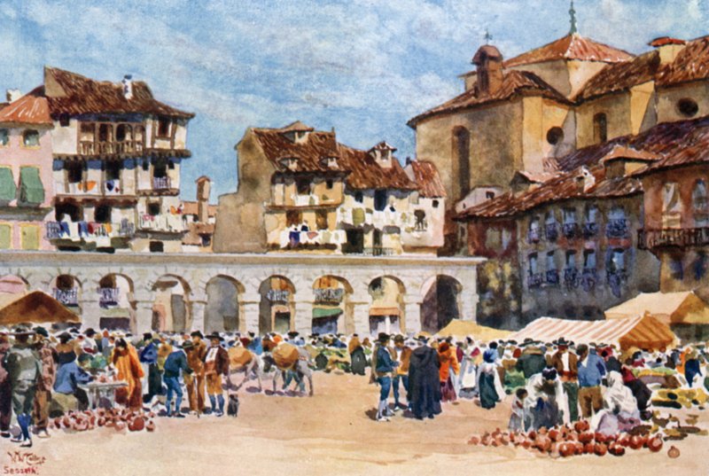 Segovia, Plaza Mayor (farve litho) af William Wiehe Collins