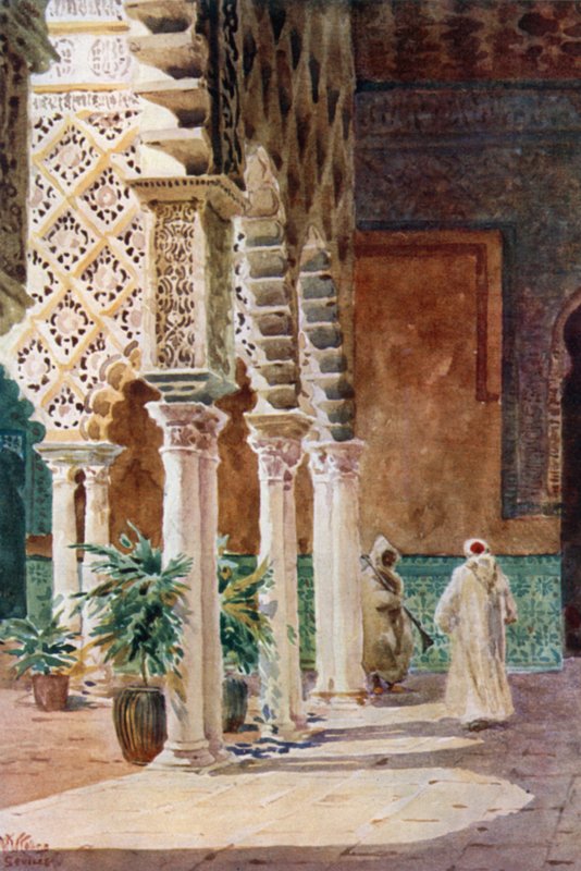 Sevilla, i Alcazar (farve litho) af William Wiehe Collins