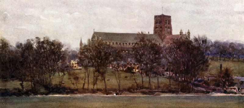 St. Albans fra Murene i Old Verulam (farve litho) af William Wiehe Collins