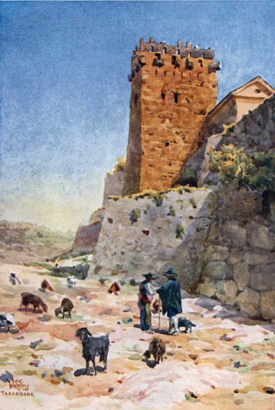 Tarragona, ærkebiskoppens tårn (farve litho) af William Wiehe Collins