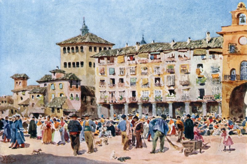 Toledo, Zocodover (farve litho) af William Wiehe Collins