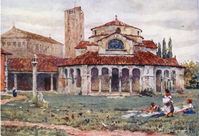 Torcello. Sta Fosca og katedralen (farve litho) af William Wiehe Collins