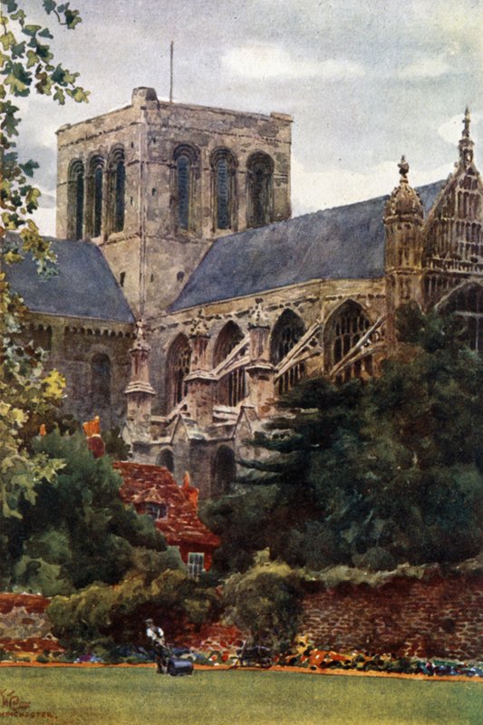 Winchester fra Deanery Garden (farve litho) af William Wiehe Collins