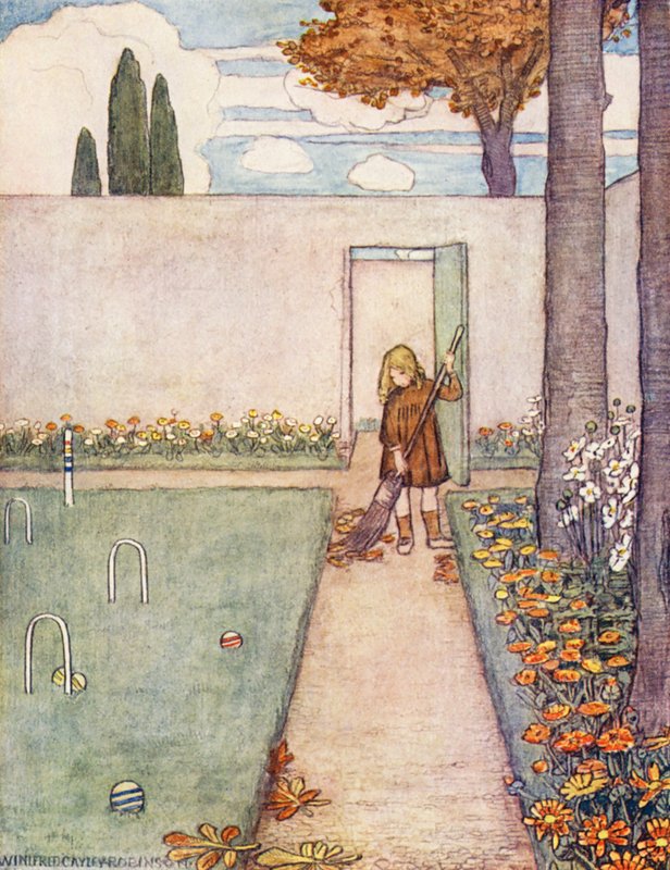 Børnenes bog om havearbejde: Den pæne gartner (farvelitografi) af Winifred Cayley Robinson