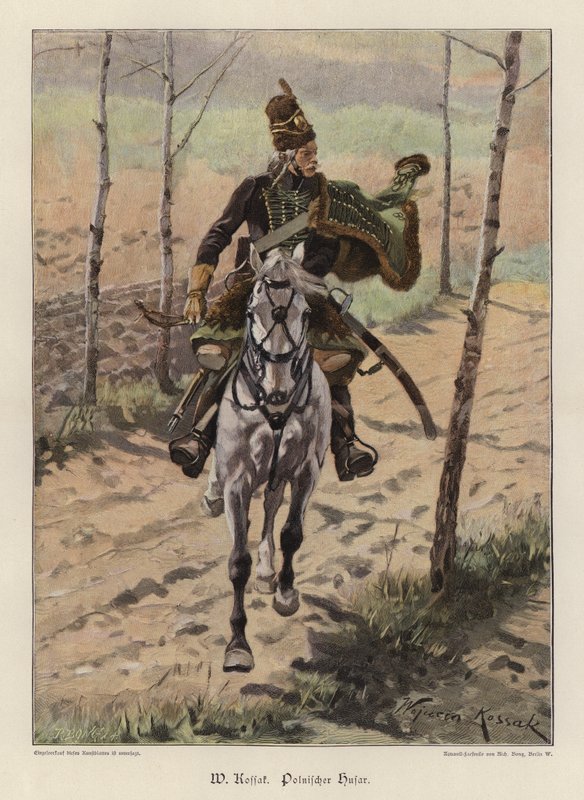 Polsk Hussar (farve litho) af Wojciech Kossak