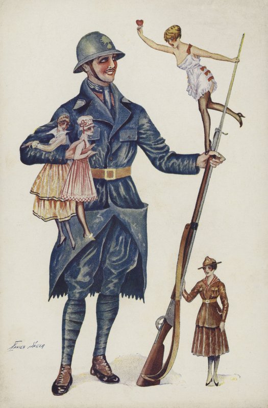 Soldat omgivet af piger af Xavier Sager