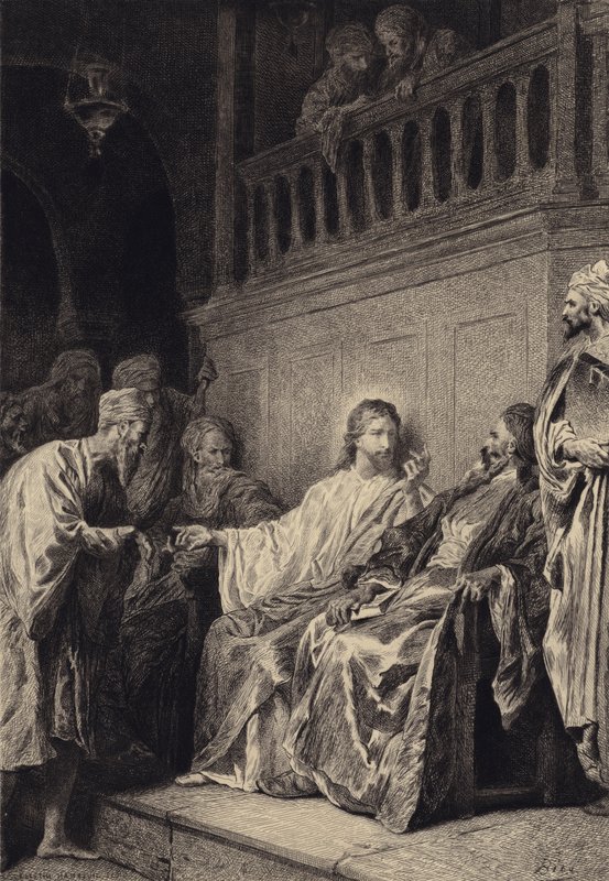 Kristus helbreder manden med den visne hånd af after Albert Robida