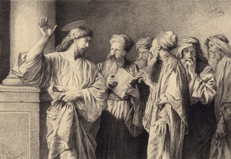 Jesus og de skriftkloge og de ældste af after Albert Robida