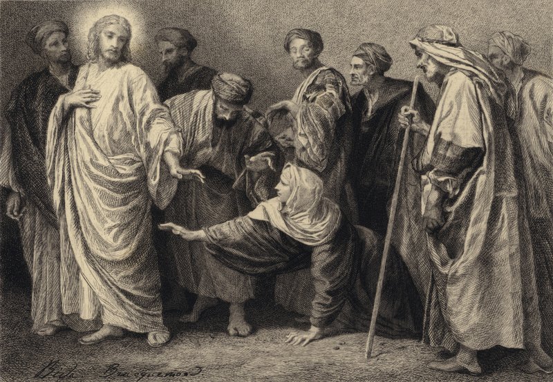 Jesus helbreder en kvinde af after Albert Robida