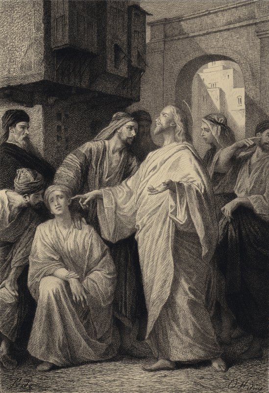 Jesus helbreder den døve af after Albert Robida