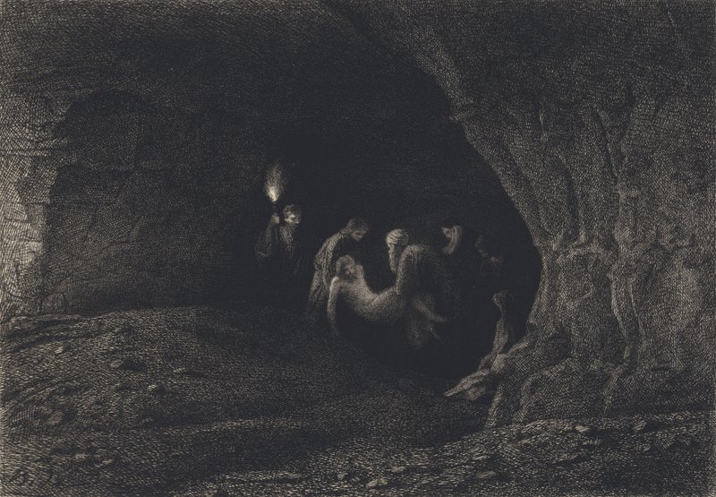 Jesus lagde sig i graven af after Albert Robida