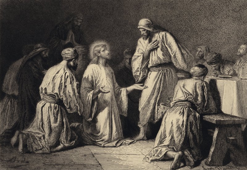 Jesus beder midt blandt sine disciple af after Albert Robida
