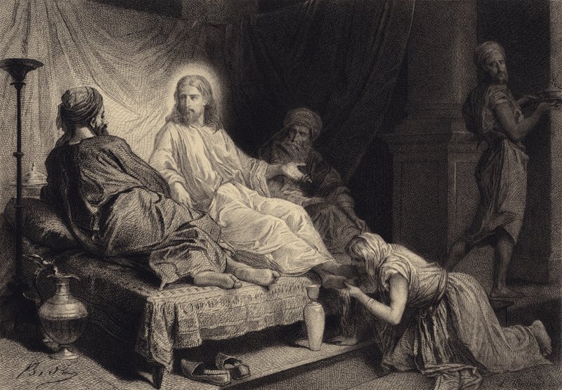 Magdalen ved Jesu fødder af after Albert Robida