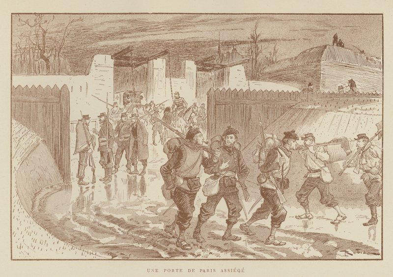 En Porte De Paris-belejring af after Albert Robida