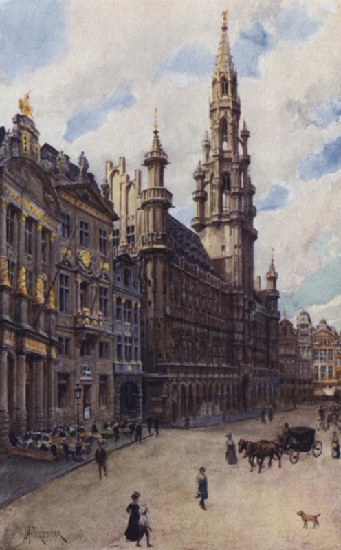 Hotel de Ville, et hjørne af Grande Place af after Amedee Forestier