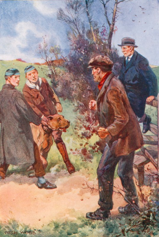 Manden trak sig tilbage med et ubehageligt grin, mens hans øjne stadig var rettet mod hunden. af after Archibald Bertram Webb