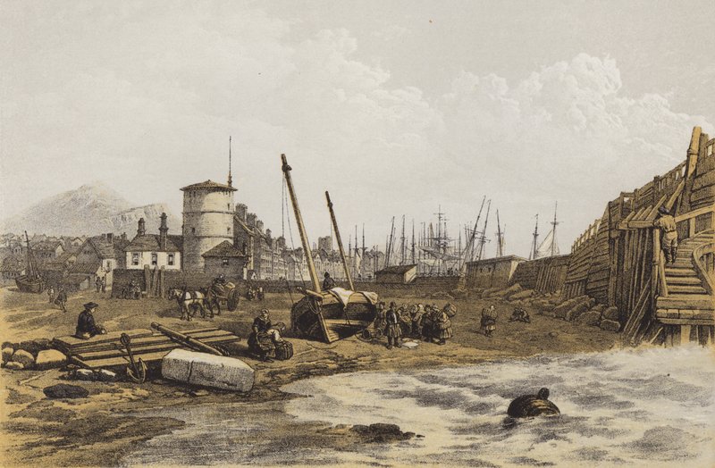 Bagsiden af Old Leith Pier (chromolitho) af after C. Stanfield