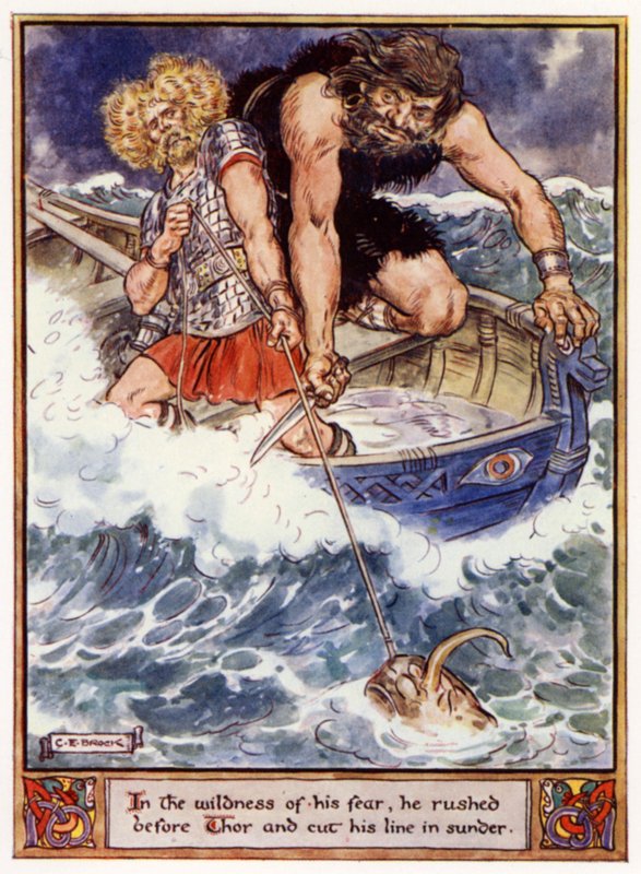 I sin vildskab styrtede han sig foran Thor og skar hans line over i to dele af after Charles Edmund Brock