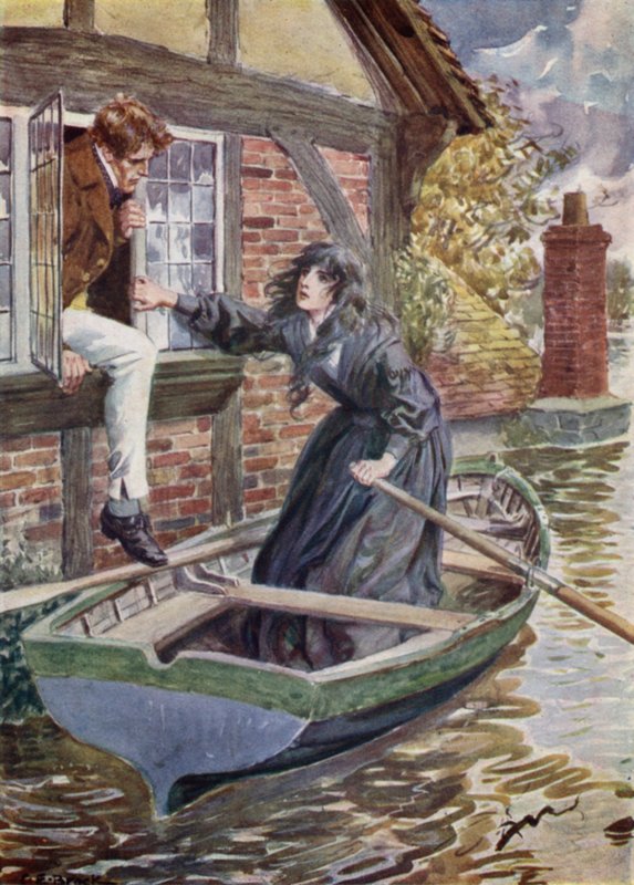 Maggie Tulliver redder Tom ved møllen af after Charles Edmund Brock