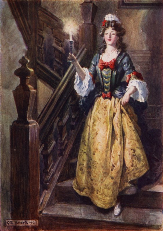 Elskerinde Beatrix tripper ned ad trapperne ved Walcote House for at hilse på Esmond af after Charles Edmund Brock