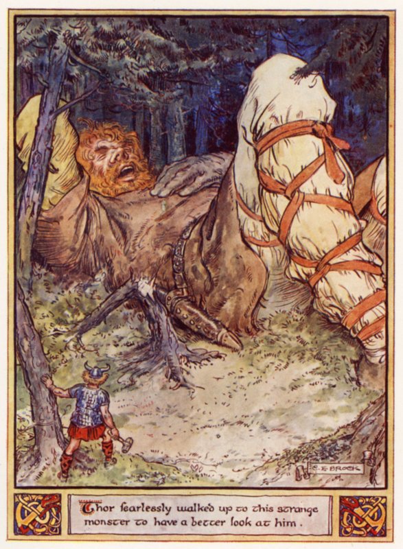 Thor gik frygtløst hen til dette mærkelige uhyre for at se nærmere på ham. af after Charles Edmund Brock