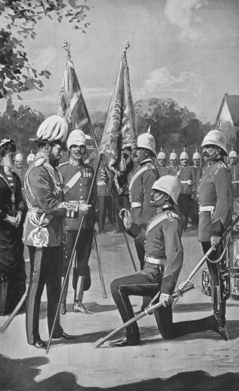 Kong Edward præsenterer farver til Royal Welsh Fusiliers, 16. august 1880 af after Charles Mills Sheldon