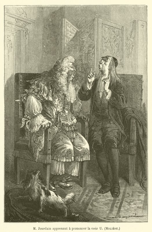 M Jourdain lærer at udtale U-stemmen, Moliere af after Emile Antoine Bayard