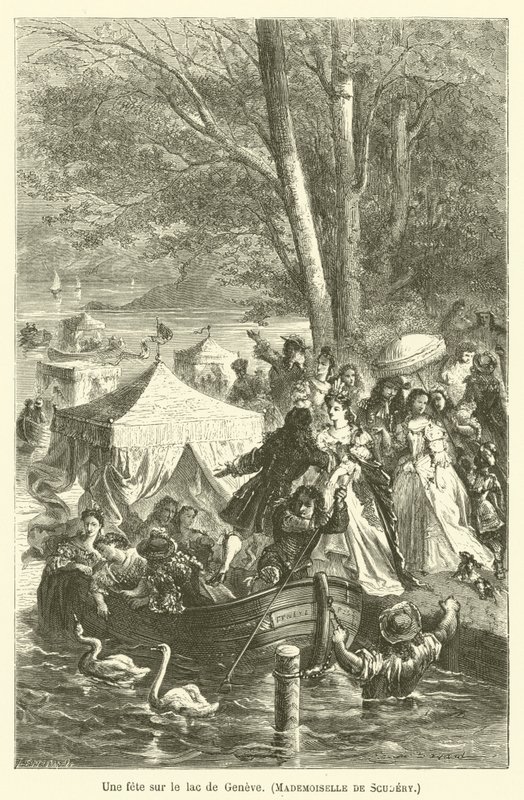 Et festmåltid ved Genevesøen, Mademoiselle de Scudery af after Emile Antoine Bayard