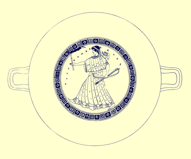 Artemis med bue, pil og fakkel, illustration fra græske vasemalerier af J. E. Harrison og D. S. MacColl, udgivet 1894 (digitalt forbedret billede) af after English School