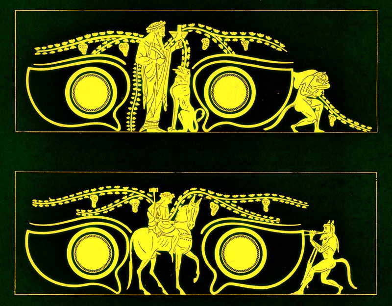 Dionysos, Hephaistos and Satyrs, illustration fra græske vasemalerier af J. E. Harrison og D. S. MacColl, udgivet 1894 (digitalt forbedret billede) af after English School