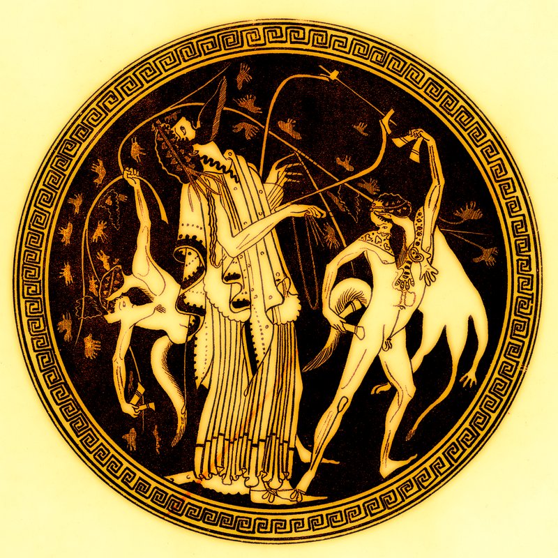 Dionysos og satyrer, illustration fra græske vasemalerier af J. E. Harrison og D. S. MacColl, udgivet 1894 (digitalt forbedret billede) af after English School