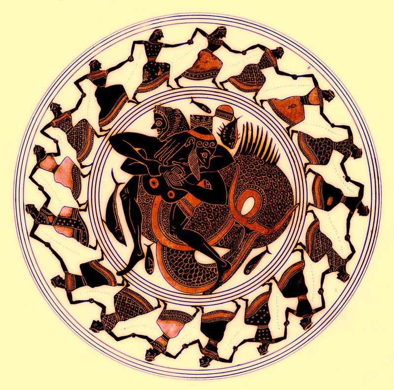 Herakles wrestling with Triton, illustration fra græske vasemalerier af J. E. Harrison og D. S. MacColl, udgivet 1894 (digitalt forbedret billede) af after English School