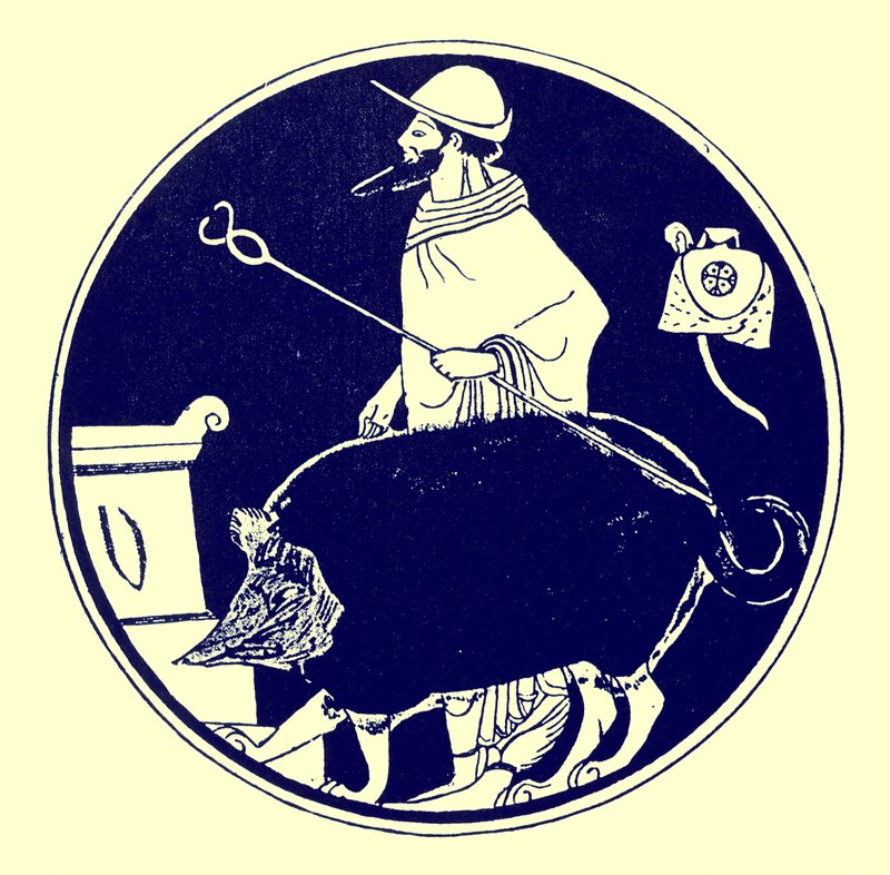 Hermes og den maskerede hund, illustration fra græske vasemalerier af J. E. Harrison og D. S. MacColl, udgivet 1894 (digitalt forbedret billede) af after English School