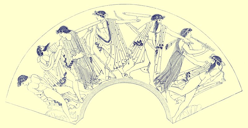 Revel af Brygos, illustration fra græske vasemalerier af J. E. Harrison og D. S. MacColl, udgivet 1894 (digitalt forbedret billede) af after English School