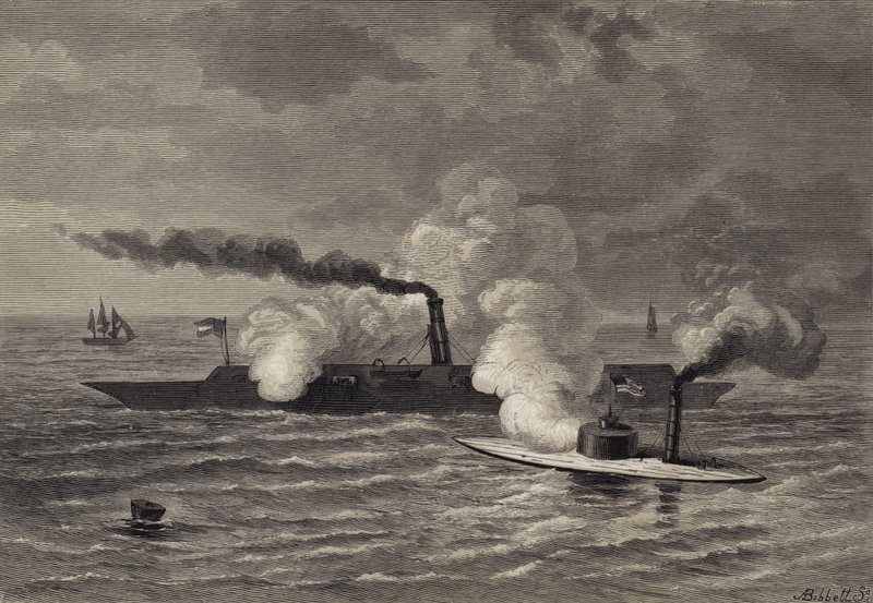 Angreb af monitoren på Merrimack af after Felix Octavius Carr Darley