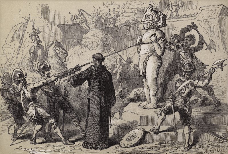 Spanierne ødelægger mexicanske idoler af after Felix Octavius Carr Darley