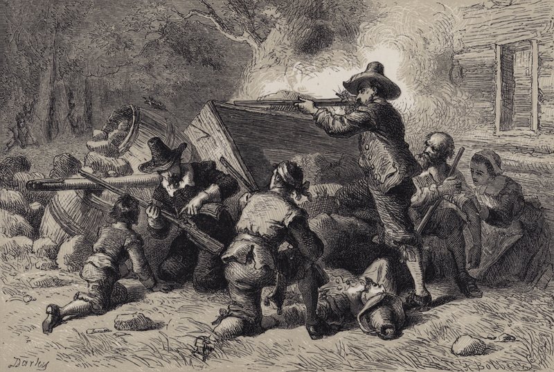 Virginians forsvarer sig mod indianere af after Felix Octavius Carr Darley